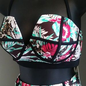 LA PLAGE High Waist Push Up Floral Swimsuit Sz XL